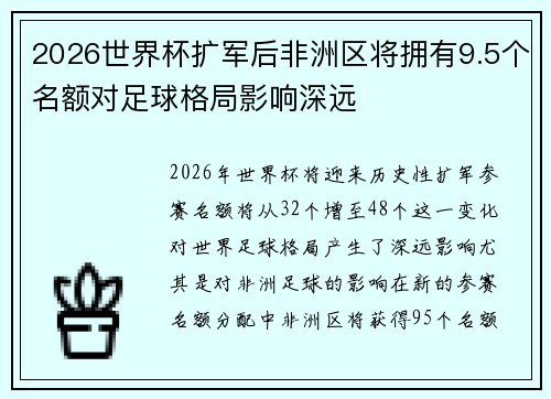 2026世界杯扩军后非洲区将拥有9.5个名额对足球格局影响深远